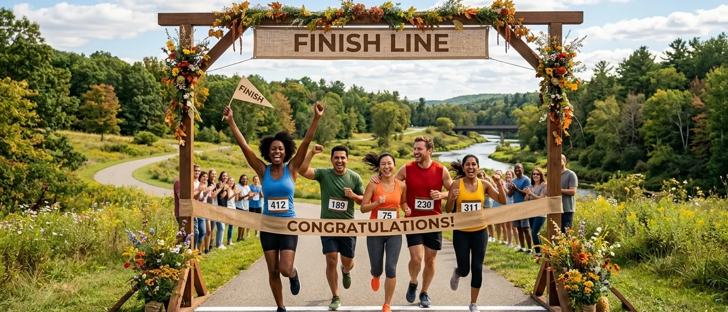 Runners crossing a finish line